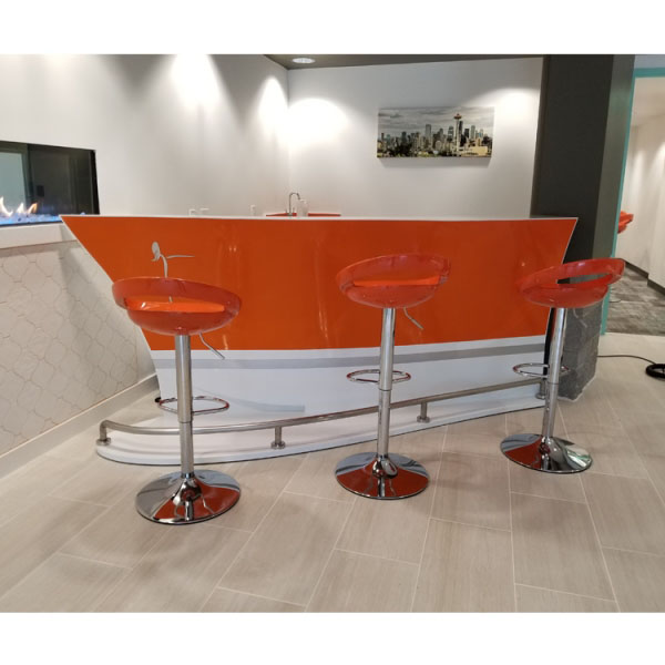 White and Orange Color Boat Bar Counter with Chairs