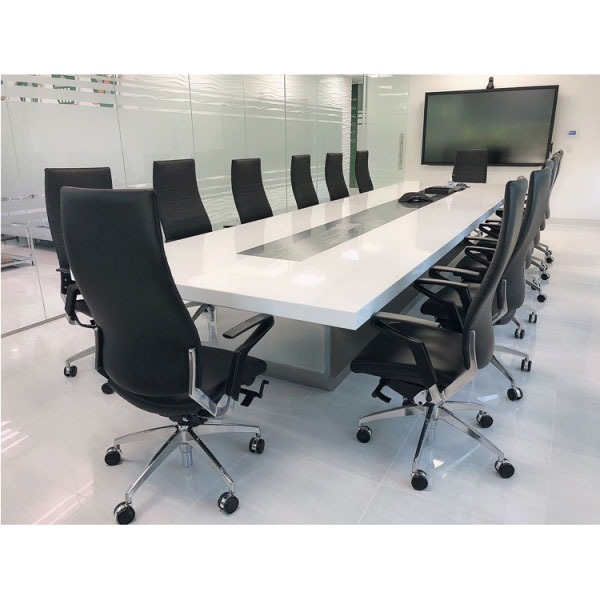 Glossy White Wooden Top 12 Person Conference Meeting Table