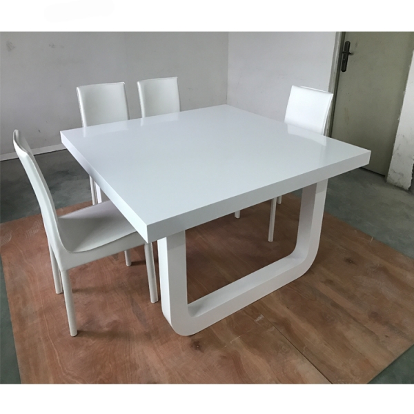 White Glossy Corian Solid Surface Stone Home Dinning Table Chair