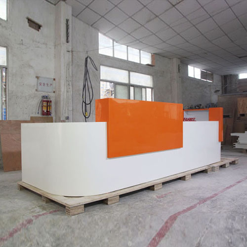 Curved Shape White and Orange Fitness Reception Desk