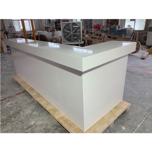 L Shaped White Glossy Color Corian Stone Bar Counter Table