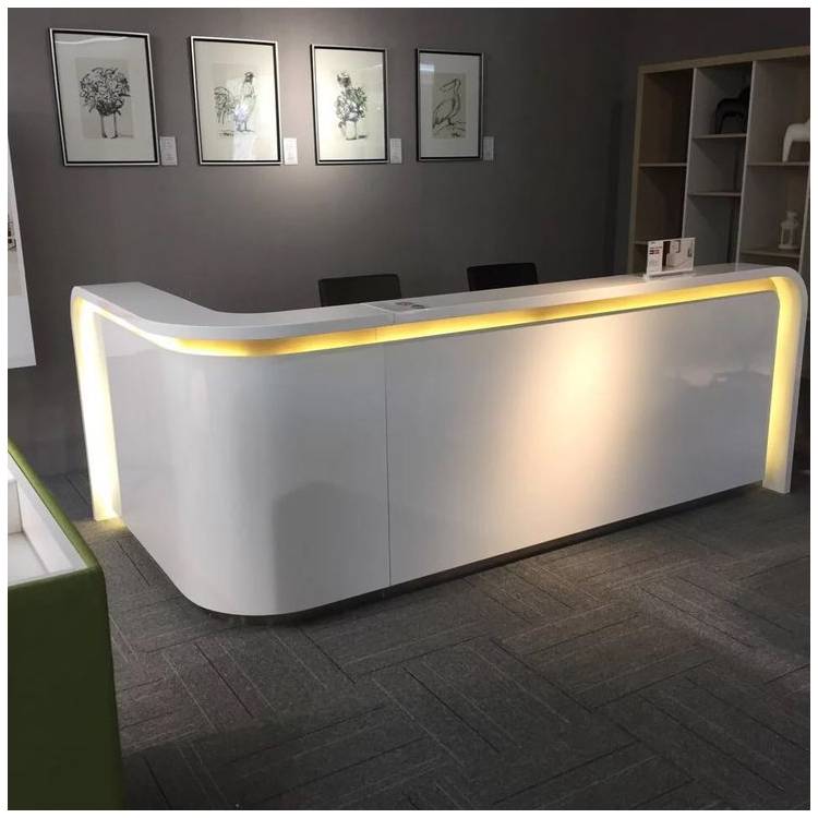 Curved RGB Led White Artificial Stone Reception Desk