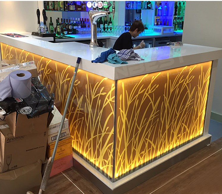 Small Size Yellow Led Lighted Bar Counter Glass Bar Table
