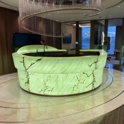 Green Onyx Stone LED Bar Counter Round Shape Bar Equipment