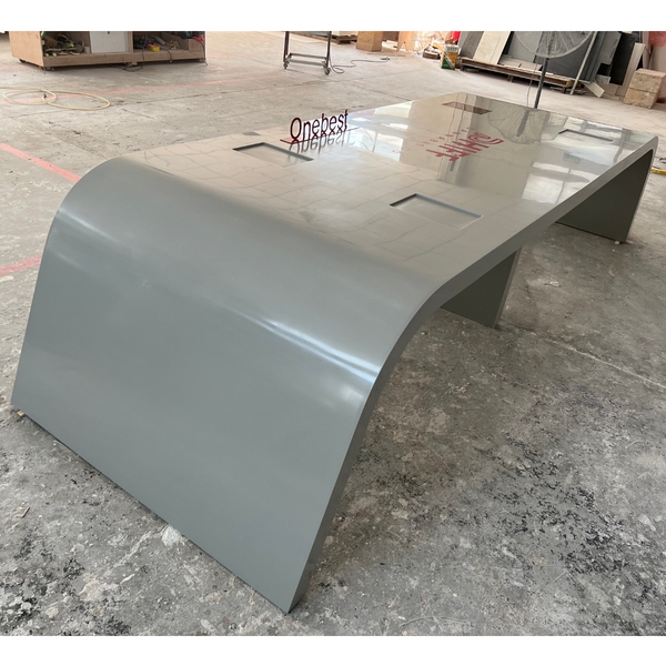Grey Color Curved Shape Conference Table for 8 Persons