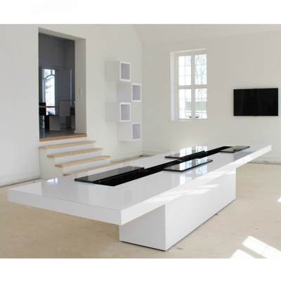High Glossy White and Black Boardromm Table with Mult...