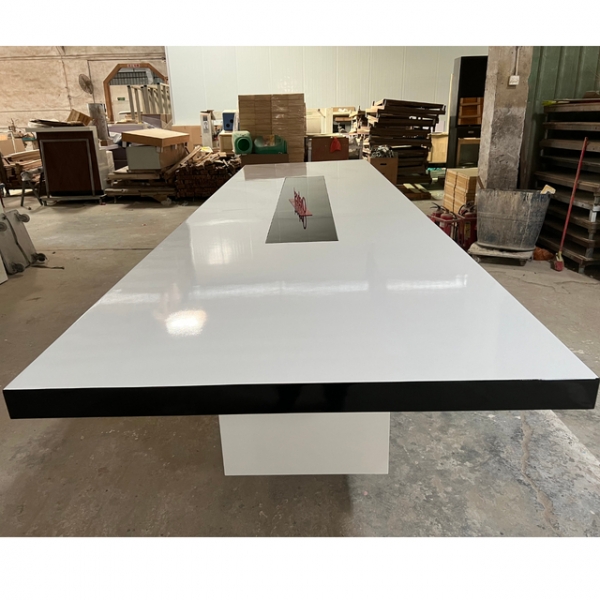 Faux Stone Office Furniture White Black Meeting Table Conference