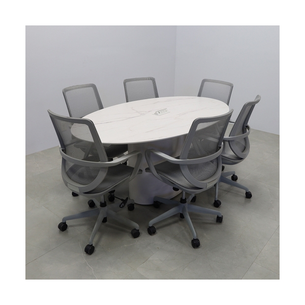 6 Persons Meeting Room Furniture White Corian Oval Conference Table