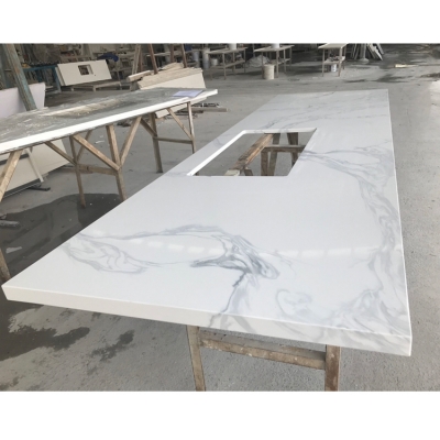 Grey White Quartz Countertops Custom Design Modular K...