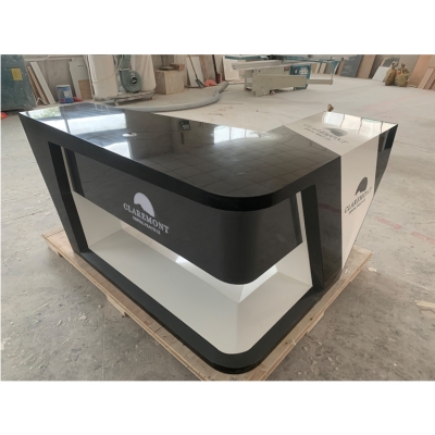 L shape office table furniture with led logo