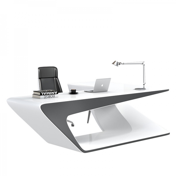 White and Light Gray L Executive Office Desk Table
