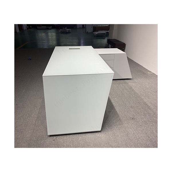 L Shape Staff Office Desk Matte White Corian Work Table Furniture