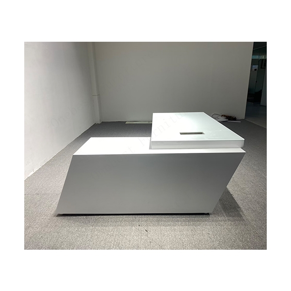 L Shape Staff Office Desk Matte White Corian Work Table Furniture