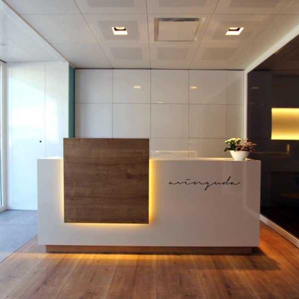 Office Reception Furniture Desk With LED LOGO and Wooden Panel