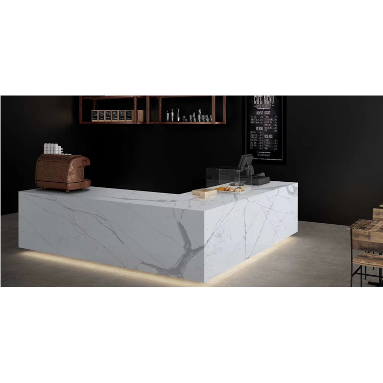 Artificial quartz stone L shape reception desk for restaurant