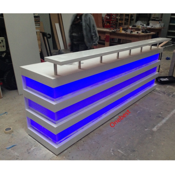 KTV Hotel Used French Style Reception Counter Pink Led Service Desk