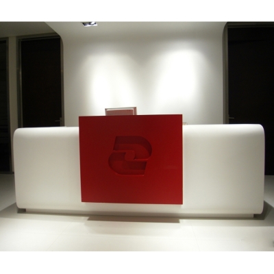 Red and White Airport Reception Desk Design...