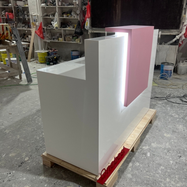 Mini Size Store Cshier Counter Modern White and Pink Reception Desk