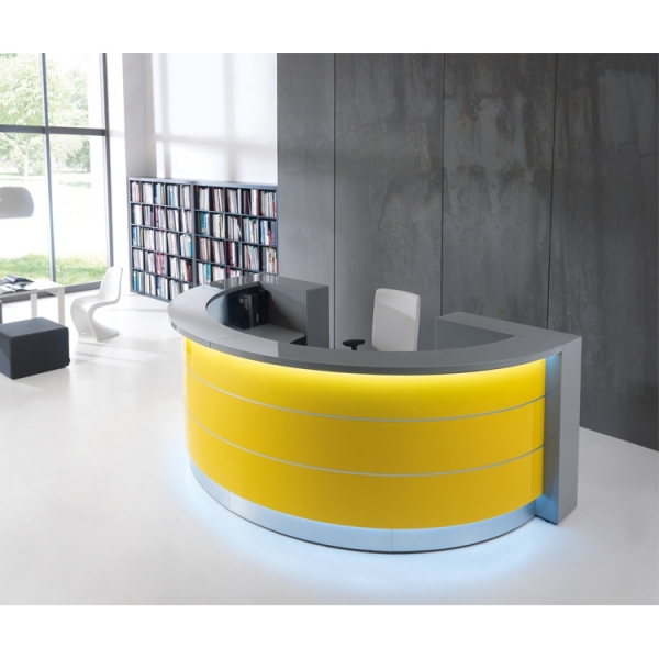 Yellow Color Acrylic Led Simicircle Retail Reception Desk
