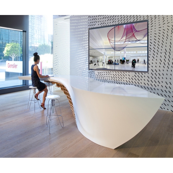 Curved Service Reception Counter White Office Front Table
