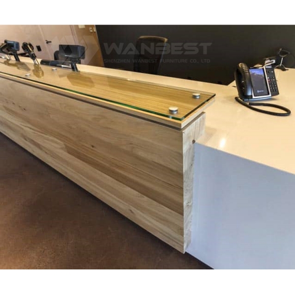 Custom White Glossy Solid Surface Front Reception Desk