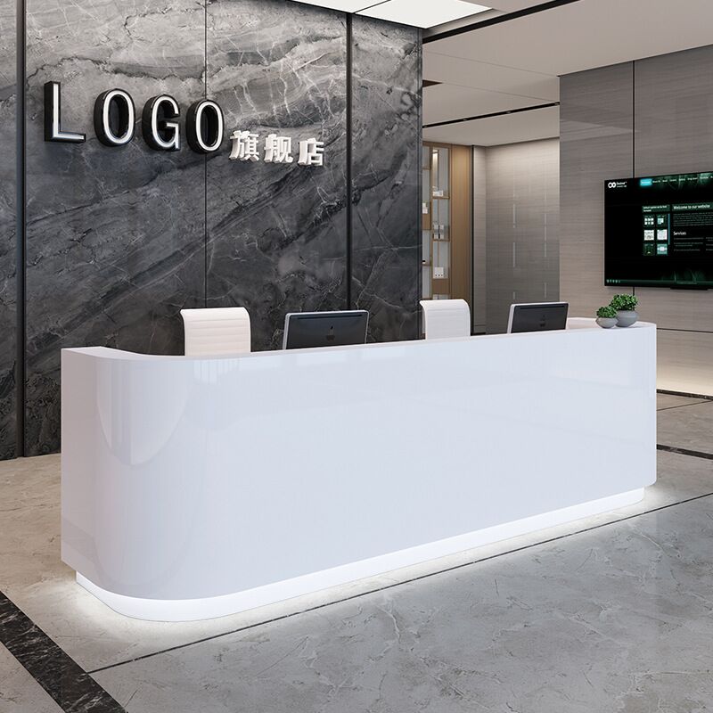 White Wood Front Desk Reception Counter LED