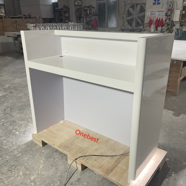 White Led Hospital Front Desk Small Round Corner Marble Counter