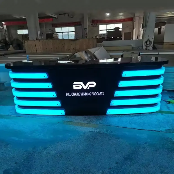 Broadcast News Tv Desk Black Corian Led Reception Desks