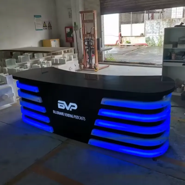 Broadcast News Tv Desk Black Corian Led Reception Desks