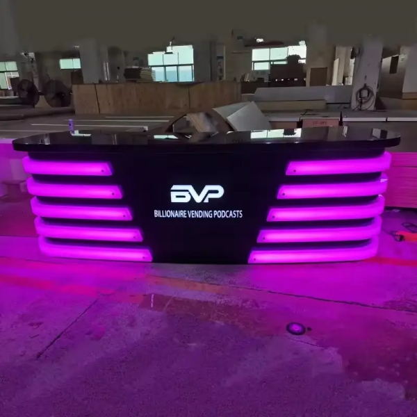 Broadcast News Tv Desk Black Corian Led Reception Desks