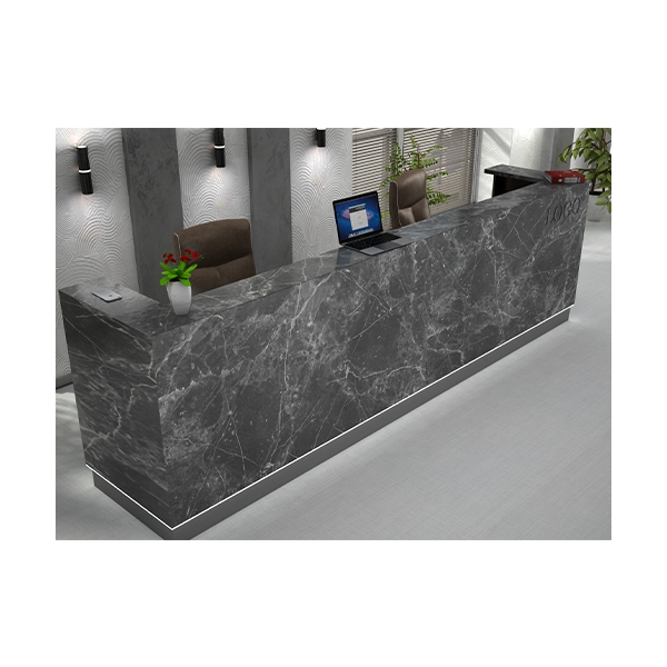 USA Project Black Corian Solid Surface Reception Desk with LED