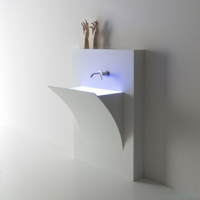 RGB Led Light White Marble Table Top Wash Basin Designs