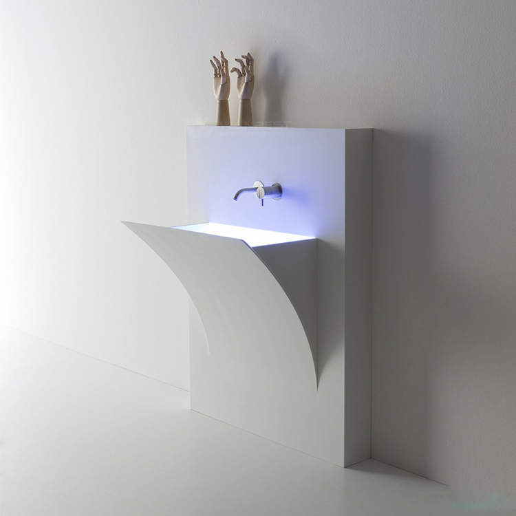 RGB Led Light White Marble Table Top Wash Basin Designs
